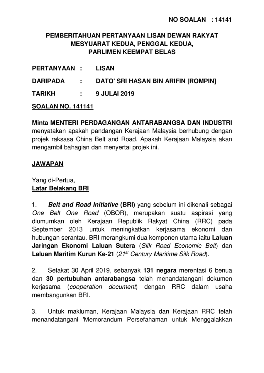 Par14p2m2 Soalan Lisan 14141 Pdf Parliamentary Documents