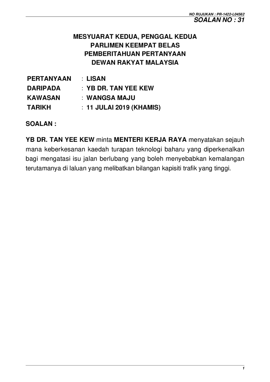 Par14p2m2 Soalan Lisan 31 Pdf Parliamentary Documents
