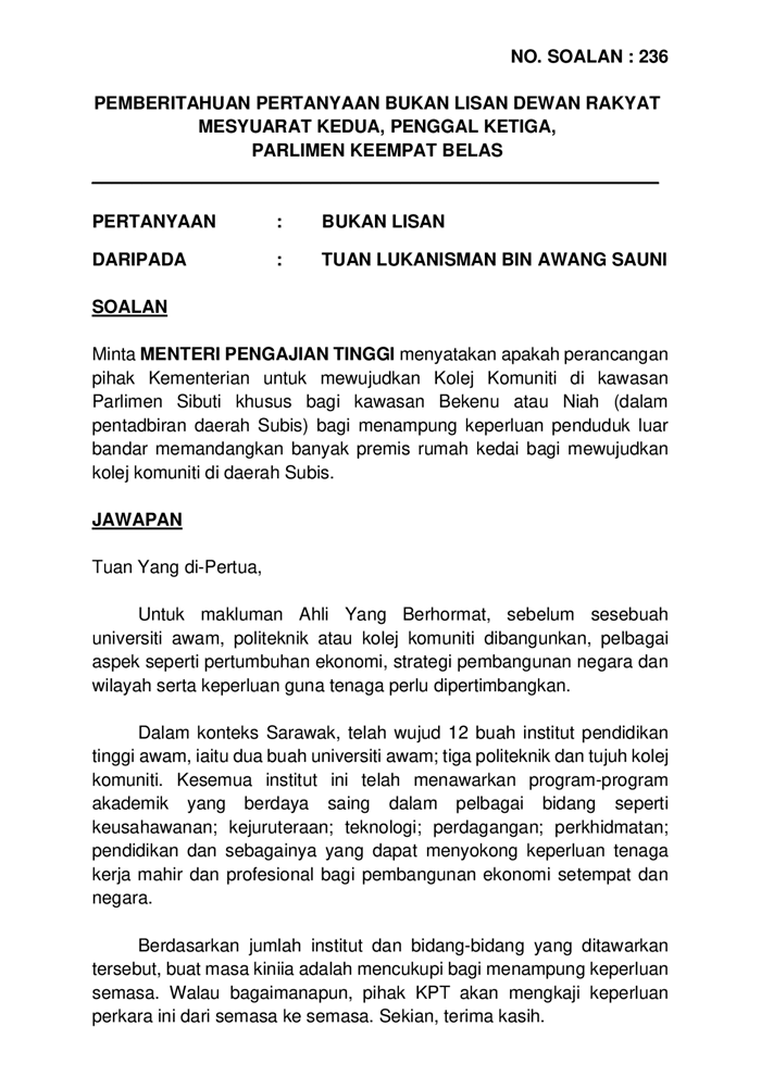 20201207 P14m3p2 Soalan Bukanlisan 236 Pdf Parliamentary Documents