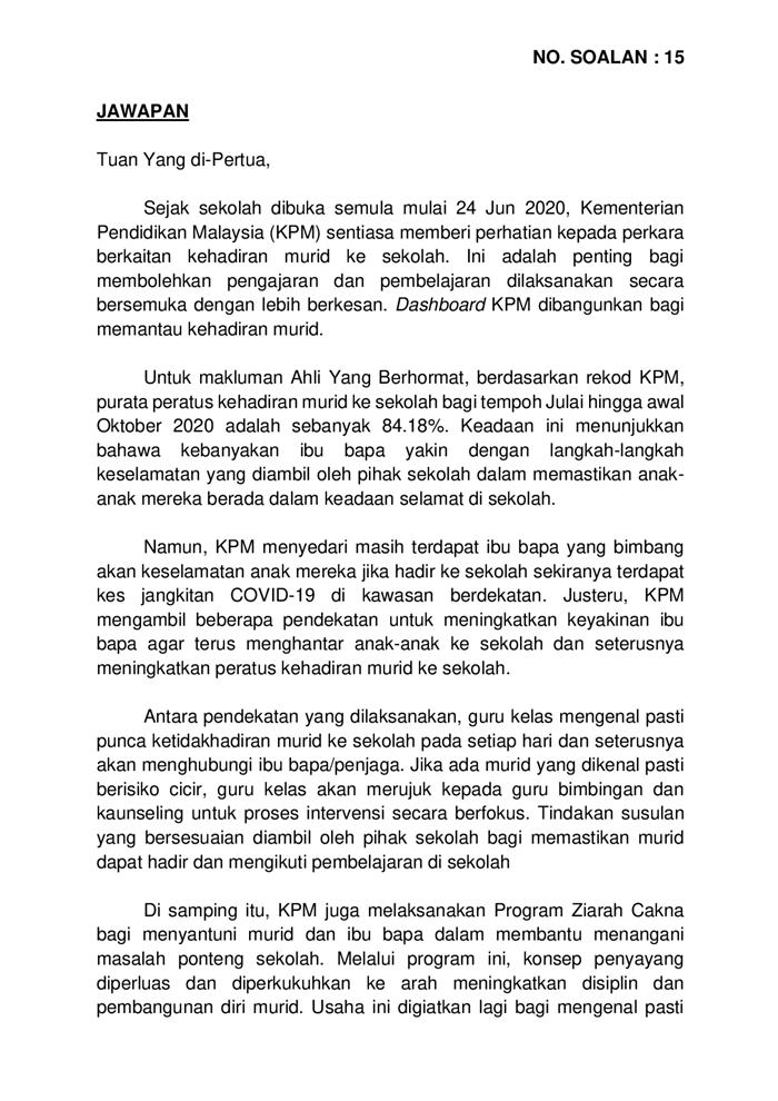 20201201 P14m3p2 Soalan Lisan 15 Pdf Parliamentary Documents