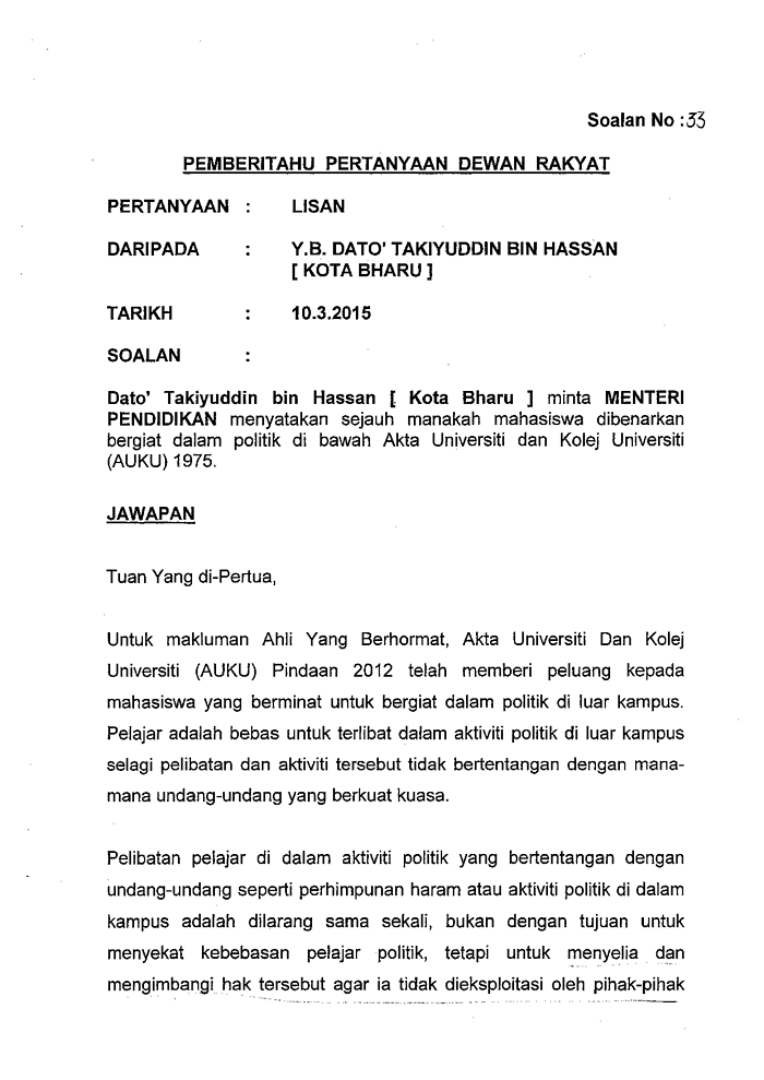 Soalan 33 Parliamentary Documents