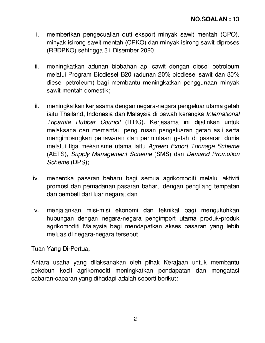 20200713 Par14s3m2 Soalan Lisan 13 Pdf Parliamentary Documents
