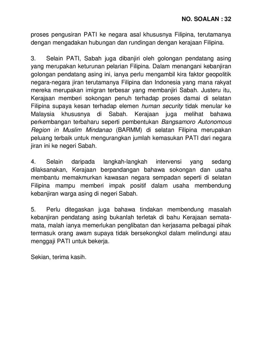 Par14p2m3 Soalan Lisan 32 Pdf Parliamentary Documents