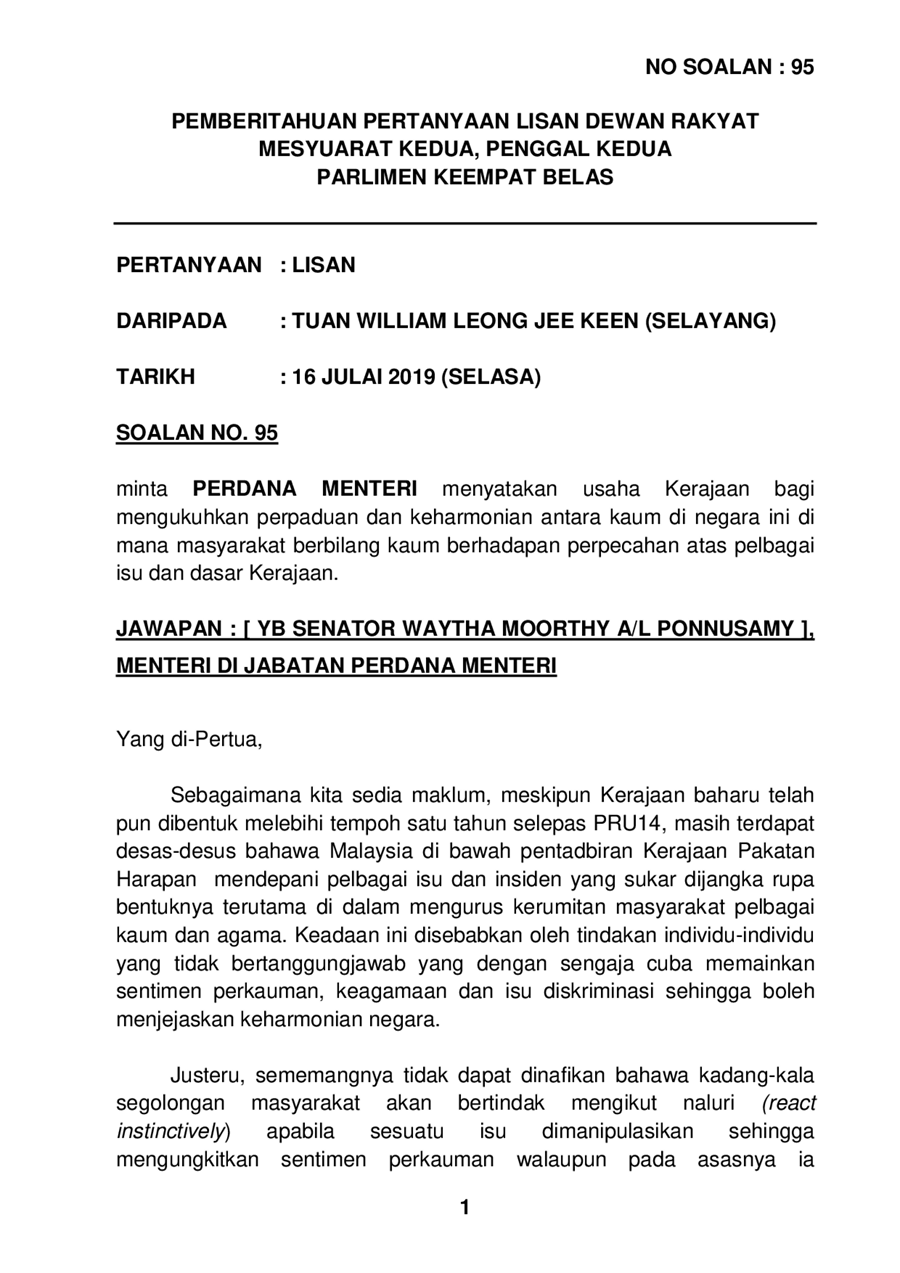 Par14p2m2 Soalan Lisan 95 Pdf Parliamentary Documents