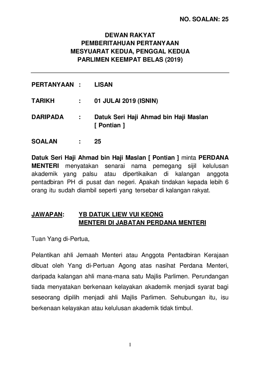 Par14p2m2 Soalan Lisan 25 Pdf Parliamentary Documents