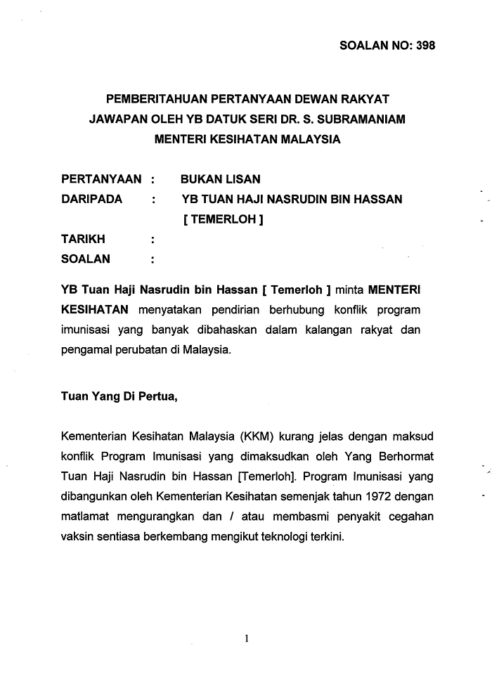 Soalan 398 Pdf Parliamentary Documents