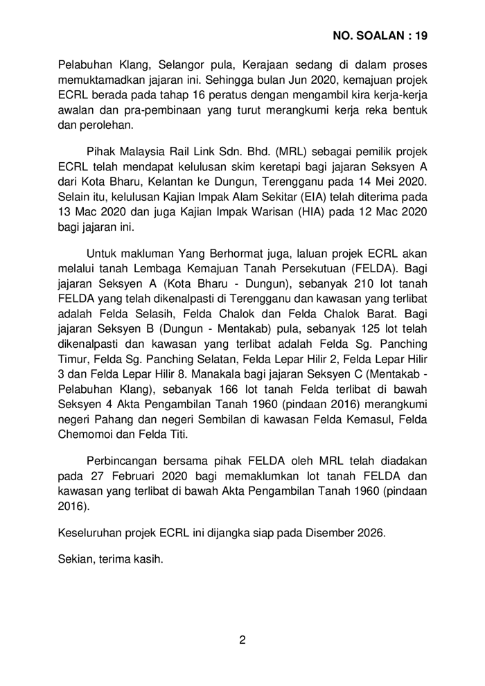 20200727 Par14s3m2 Soalan Lisan 19 Pdf Parliamentary Documents