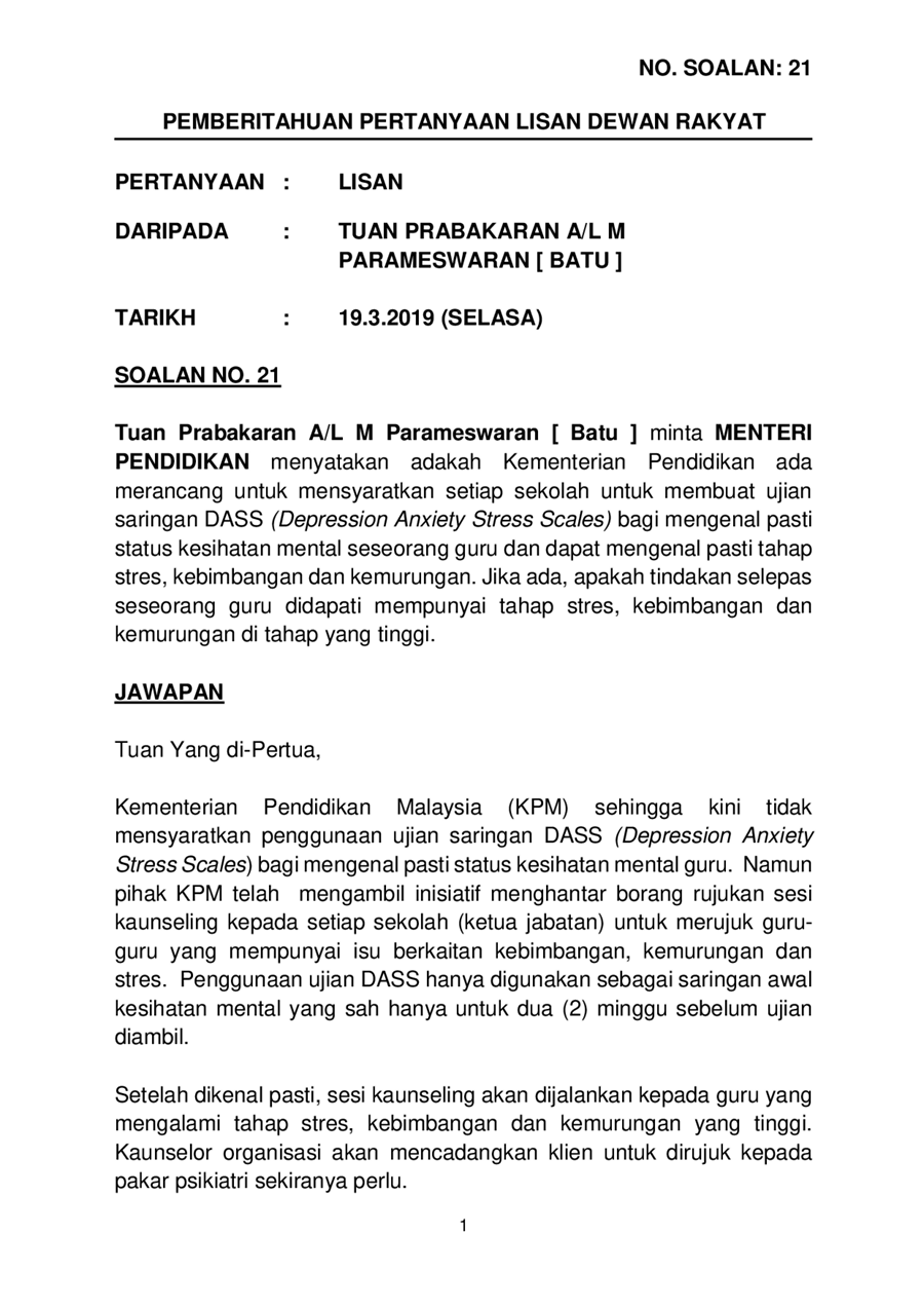 Soalan 21 Parliamentary Documents